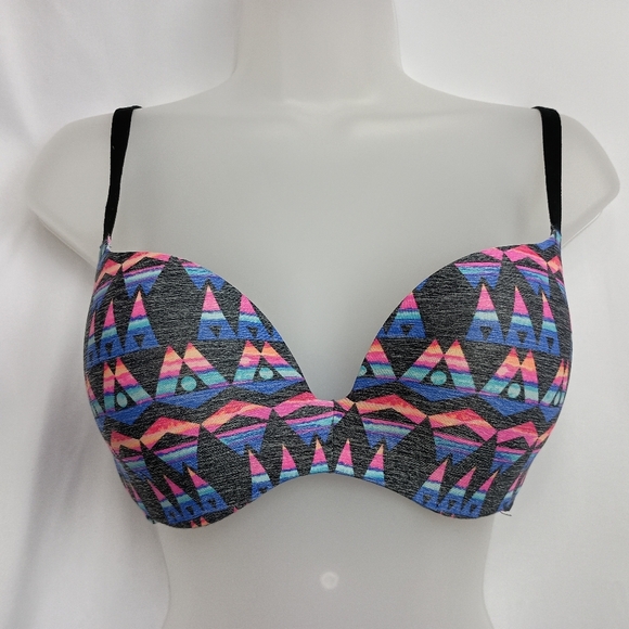 Victoria's Secret Geometric Pink and Blue Pushup Bra (#108) - Picture 1 of 6